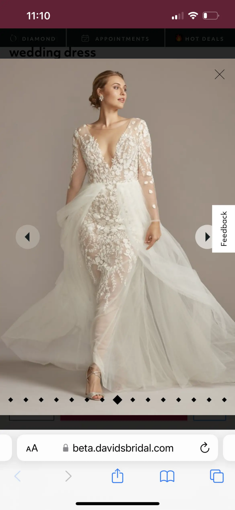 David's Bridal Embroidered Floral Illusion Bodysuit Wedding Dress